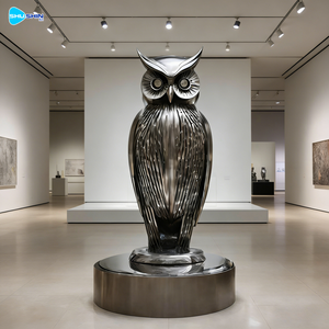 Moderne Maßgefertigte Geschweißte Edelstahl-Eulenskulptur Handgemachtes Kunstobjekt mit Galvanisierung - Product Image 1