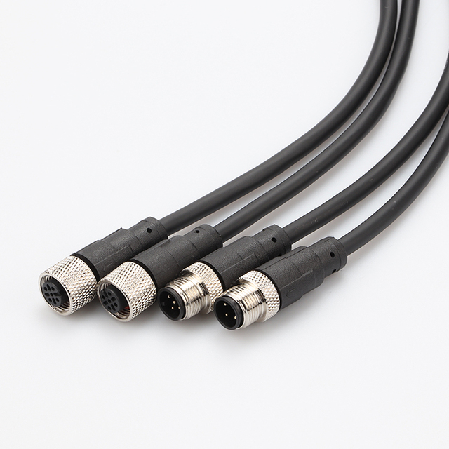 M12 Aviation Plug Connector with Cable, Straight and Right-Angle Male-Female Connector, 3 4 5 8 12 17 P Sensor Connection Cable