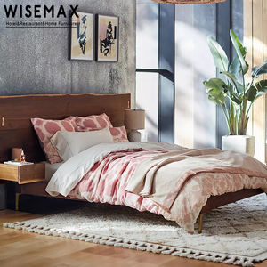 WISEMAX FURNITURE Mobilier de maison nordique Ensemble de chambre à coucher cadre de <span class=keywords><strong>lit</strong></span> en <span class=keywords><strong>bois</strong></span> de chêne massif et noyer cadre de <span class=keywords><strong>lit</strong></span> double king size appartement hôtel - Product Image 2
