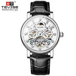Relojes para Hombre con Esfera Hueca, Modelo 8383D, Forma Tonneau, Correa de Cuero Genuino, Tourbillon Automático Mecánico - Product Image 1