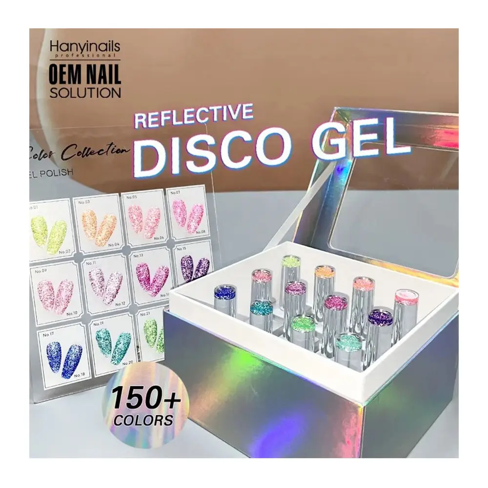 Coleção de polimento de gel reflexivos neon de 12 cores personalizadas caixa holográfica a laser OEM Gel Polonês