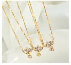 Kalung berlian imitasi 18K wanita, Kalung minimalis zirkon berlian imitasi Vintage kualitas sangat tinggi