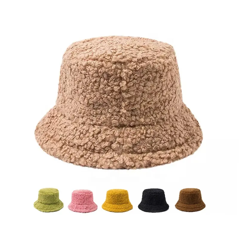 Şapka üreticisi toptan erkek kadın Flury örme polar Kangol kova şapka kış Faux kürk bordo balıkçı kapaklar