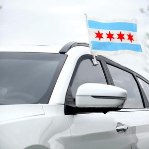 Набор из 2 флагов для автомобиля Chicago, двусторонние, из полиэстера, с флагштоком 17 дюймов, для использования на улице, с зажимом для окна, подходят для большинства автомобилей - Product Image 4