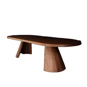 Простой Европейский Wabi черный орех из массива дерева обеденный стол и стулья Овальный коричневый набор мебели для столовой