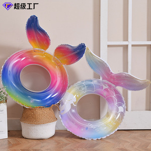 TANYOZHE Mermaid Tail Inflatable Ring 70-120cm <b>Rainbow</b> Adult Swimming Float Water Toy - Product Image 2