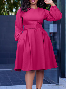 Vestido de Estilo Africano con Cinturón para Mujer, Otoño/Invierno, Nuevo, Manga Larga, Elegante, Cuello Redondo, Falda Completa, Estilo Europeo - Product Image 4