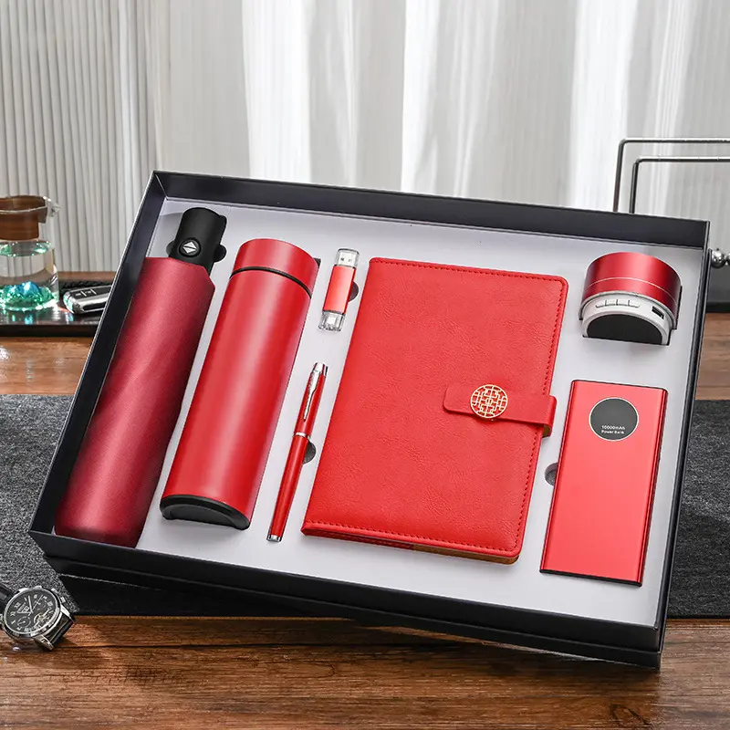 Carnet de notes en cuir personnalisable d'entreprise coffret cadeau avec flacon thermos à led boîte cadeau promotionnelle de luxe avec stylo logo personnalisé