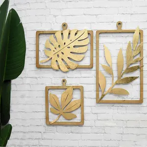 Heiminnenraum Haus Schlafzimmer Darstellung Flur Gold Holzrahmen Schmiedeeisen Metall hängende Blume Blatt Kunst Wanddekoration für Wohnzimmer