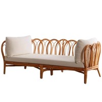 Fauteuil de loisirs deux places en rotin naturel, structure tressée en arche courbée, style Boho Japandi Wabi-sabi, pour balcon, salon, maison d'hôtes