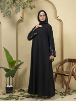 Abaya décontractée de luxe islamique noire en polyester de la collection Sanash pour femmes adultes, col ouvert sur le devant, broderie perlée, manches longues