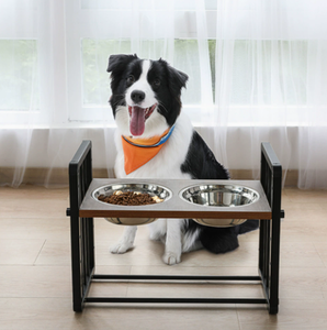 Soporte ajustable elevado para comedero de perros con dos tazones de acero inoxidable para perros medianos y grandes - Product Image 1
