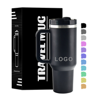 Kustom Tumbler 40 oz logam dinding ganda cangkir kopi terisolasi vakum baja tahan karat 40 oz cangkir perjalanan mobil dengan pegangan tutup sedotan