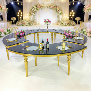 <b>Gold</b> Stainless Steel Modern Durable Outdoor Moon <b>Table</b> MDF Marble Top Hotel Furniture Event Serpentine Luxury Wedding <b>Table</b> - Product Image 2
