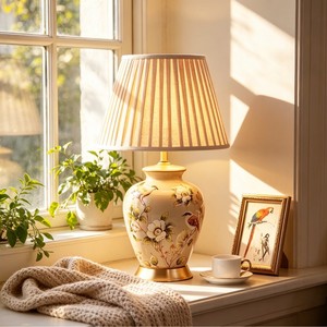 Lámpara de Mesa de Cerámica con Diseño Floral y de Aves, Estilo Chino, E27 LED 220V, Luz Cálida, Decoración para Dormitorio y Sala de Estar - Product Image 2