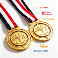 Médaille de Taekwondo en or 3D personnalisée, médaille rotative pour les compétitions d'arts martiaux