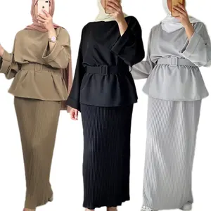 Mode Moslim Jurk Jilbab Vrouwen Lange Mouw Tops Maxi Rok Abaya Baju Kurung