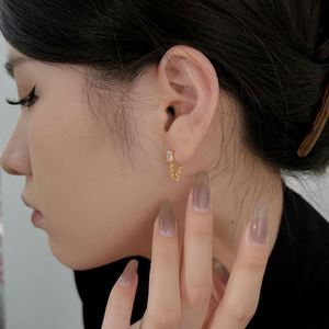 Dylam Minimalist Design New Design 925 Sterling <b>Silver</b> Rhodium 18K Gold Plated 5A Zirconia Link Chain Dangle <b>Stud</b> <b>Earrings</b> - Product Image 5