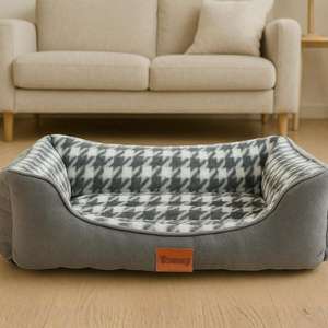 Cuccia per Animali Yommy, Design Pied-de-Poule, Morbida e Calda, Base Antiscivolo, Taglia Media - Product Image 1