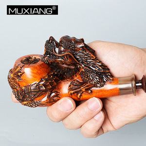 Pipe en bois de hêtre <span class=keywords><strong>Panlong</strong></span>, sculptée à la main, style ancien, spéciale pour hommes, filtre solide de 3 mm, Année du Dragon - Product Image 5