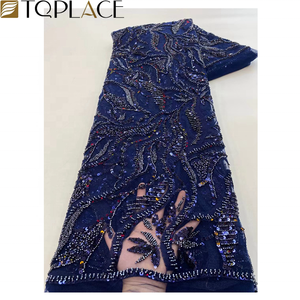 Harga Pabrik Kain Lace Prancis Warna Merah Dengan Payet & Manik-Manik Bordir Mewah Tulle Nigeria untuk Gaun Pesta Pengantin - Product Image 6