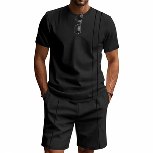 Conjunto informal de 2 piezas para hombre, camiseta de manga corta con cuello redondo, pantalones cortos sueltos, conjunto deportivo - Product Image 2