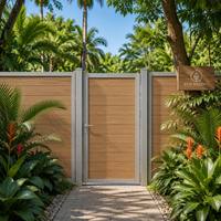 Portail double moderne en WPC avec cadre en alliage d'aluminium Everwall, pour jardin extérieur, finition grain de bois, résistant aux UV