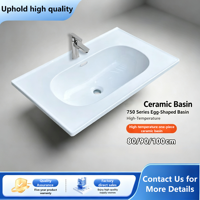 Lavabo en céramique intégré, évier de buanderie blanc en forme d'œuf avec planche à laver intégrée 80cm 90cm 100cm pour meuble de salle de bain ou balcon