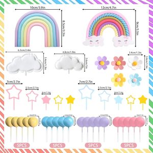 Set de Adornos para Pastel de Flores de Arcoíris, Decoraciones Coloridas para Pastel para Niños, Baby Shower, Fiesta de Cumpleaños - Product Image 4