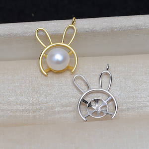 Colgante de Conejo de Plata S925 con Perla de 8-10 mm, Accesorios para DIY, Bandeja Vacía, Fornituras y Componentes de Joyería del Zodiaco 3982 - Product Image 1