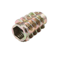 Insert fileté en alliage de zinc jaune zingué, type D, sans tête, à six pans creux, pour connecteur de meuble en bois