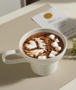 Ensemble de tasses à café en céramique blanche empilables, tasse à cappuccino minimaliste empilable avec poignée, vaisselle pour hôtel, café, restaurant, vente en gros - Product Image 3