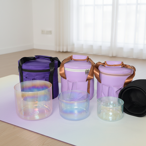 Juego de Cuencos Cantores de Cristal Aurora Cósmica, 3 Piezas, 432Hz, Terapia de Sonido de Cuarzo con Bolsa de Transporte para Baño Espiritual - Product Image 1