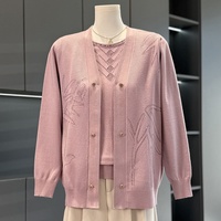 Herbstliches Freizeit-Strickset für Mütter: Zweiteiliges Set mit Knitterfreiem, Locker Sitzendem Kurzarm-Oberteil für Frauen Mittleren Alters