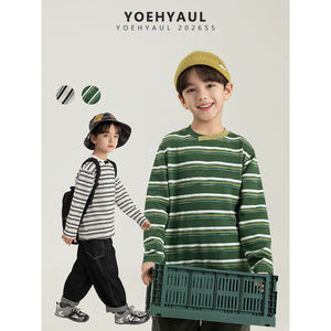 Chemise à manches longues rayée pour adolescents et enfants YOEHYAUL QG3295, vert gris printemps, 4-16T, chemise à manches longues pour garçon adolescent - Product Image 1
