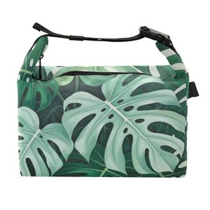 Deep Green Monstera Tropical Print Custom Insulated Lunch Bag, Cooler Bag for Picnic BBQ Food Takeout Delivery - Product Image 1