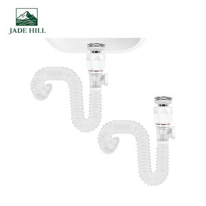 Bonde de lavabo de salle de bain moderne chromée sur mesure, avec tuyau de vidange intégré, facile à nettoyer, blanc, avec système de vidange pop-up et de trop-plein, Jade Hill - Product Image 1