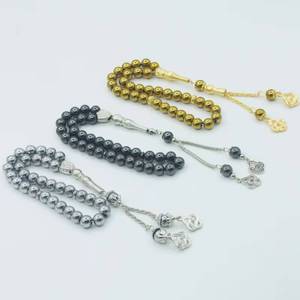 Perles de prière ethniques en hématite magnétique solides et rondes de 10 mm, 33 perles, marque YASEEN, pour la prière en mosquée et souvenirs de voyage - Product Image 1