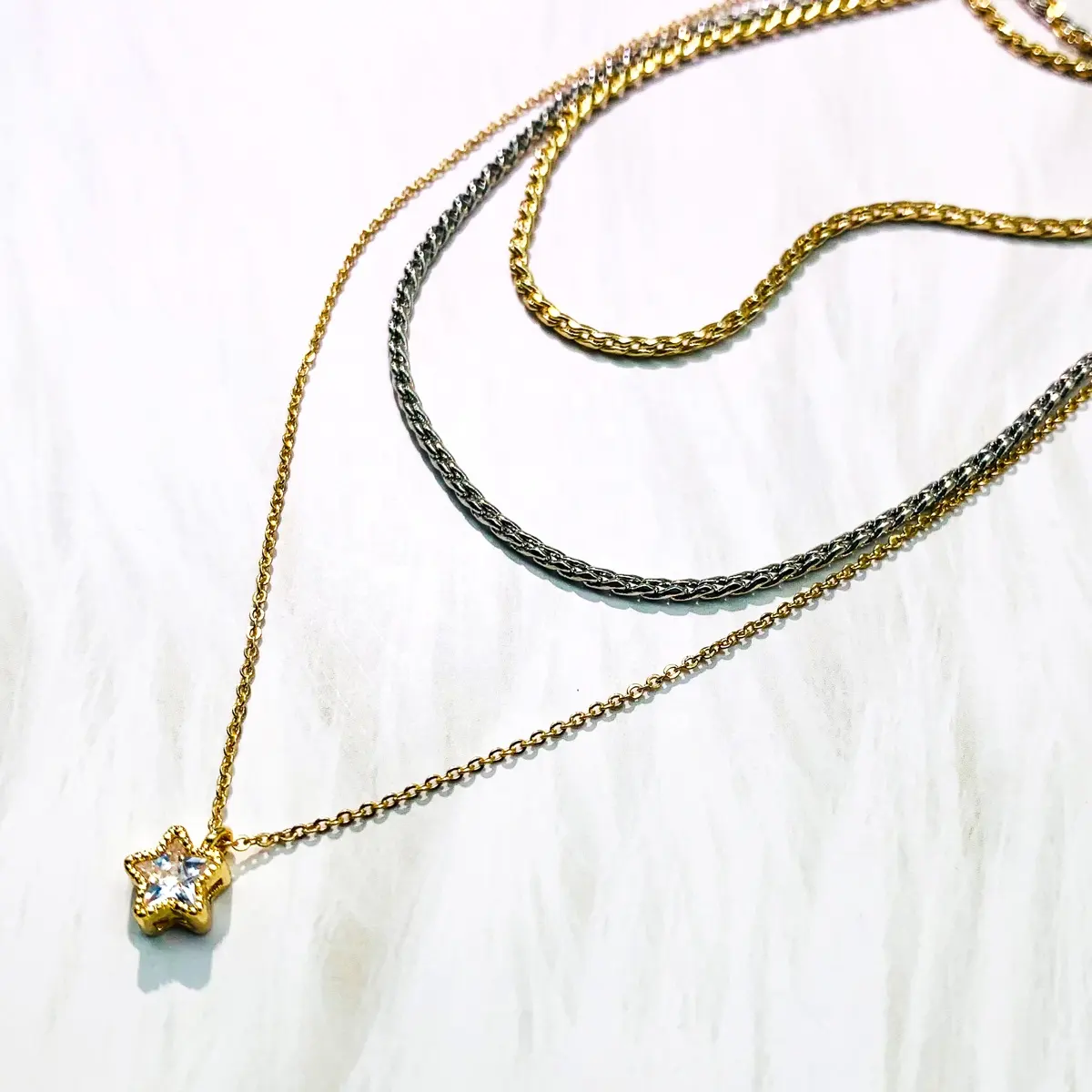 Popular Multi Choker Zircon Star Gold Plated Silver Pendant Necklace For Women