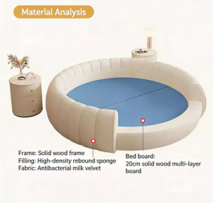 Base de Cama Tapizada Individual, Matrimonial, Queen Size, para Cuero Sintético, Moderna, de Lujo, de Madera Maciza, con Almacenamiento, Redonda, Individual, Doble, King Size - Product Image 5