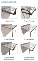 Auvent en polycarbonate courbé de type R en aluminium avec poutre principale, couverture de terrasse imperméable, gouttière intégrée, terrasse commerciale