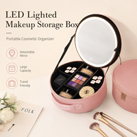 Sac de maquillage rond à LED avec miroir, portable, pour voyage, organiseur de cosmétiques, logo personnalisé, vente en gros