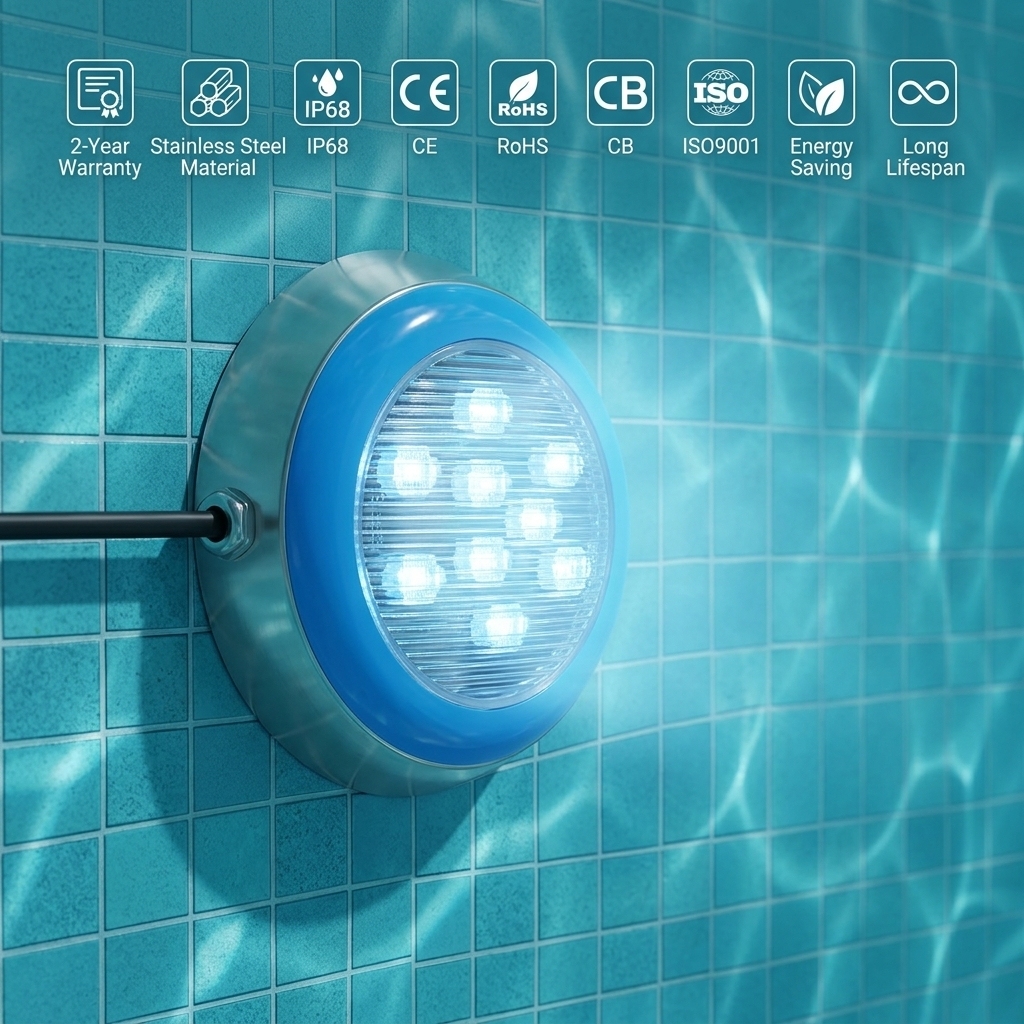 No Water Drain Needed Easy Retrofit Wall Mounted LED Swimming Pool Light IP68 Waterproof Reduce Installation Labor Cost by 50%