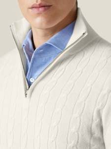 Custom Casual High Quality Beige 100% Cashmere Wool Cotton <b>Cable</b> <b>Knit</b> Zipper Men's Cashmere <b>Sweater</b> - Product Image 3