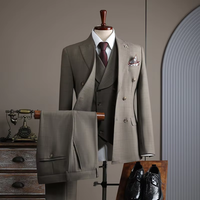 Heren Business Casual Dubbelgeknoopte V-hals Pak met Ritsbroek Amerikaanse Stijl Kamgarenstof 480g Geweven Anti-krimp