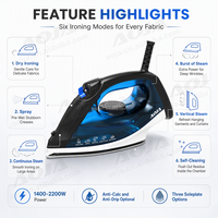 Fer à vapeur OEM 2200W avec réservoir d'eau de 200 ml, pulvérisation à sec, vapeur verticale, jet de vapeur, fonction autonettoyante, vapeur continue