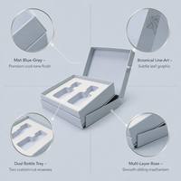 Caja de Regalo de Lujo para Cuidado de la Piel en Azul Grisáceo, con Inserto de Suero de Doble Corte y Diseño de Hoja Botánica, Empaque Cosmético de Belleza, MOQ Bajo de 100 Piezas