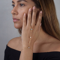 RINNTIN APV Nouvelle Chaîne Géométrique Simple Bague Bracelet Doigt Femme Argent Sterling 925 Plaqué Or Chaîne Doigt Main Bracelet
