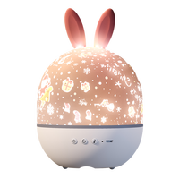 Projecteur de lumière nocturne étoilée, lampe de projection LED en forme de lapin, rotation à 360 degrés, décoration de chambre d'enfant, lampe à haut-parleur LED
