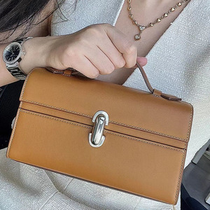 Minimalist Leather Mini <b>Square</b> Clutch With Lock Closure Top Handle Women's Handbag All Seasons Daily Use - Product Image 3